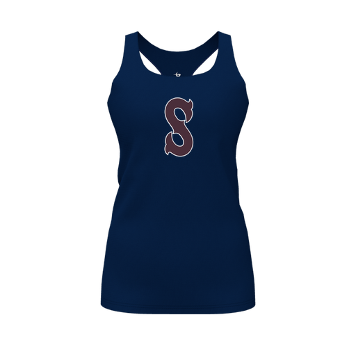 [CUS-DFW-RCBK-PER-NVY-FYS-LOGO1] Racerback Tank Top (Female Youth S, Navy, Logo 1)