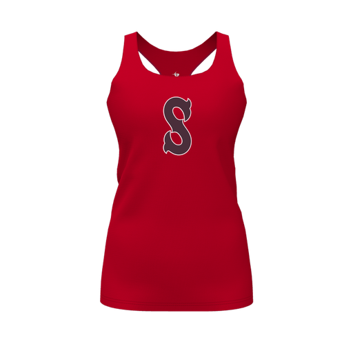 [CUS-DFW-RCBK-PER-RED-FYS-LOGO1] Racerback Tank Top (Female Youth S, Red, Logo 1)