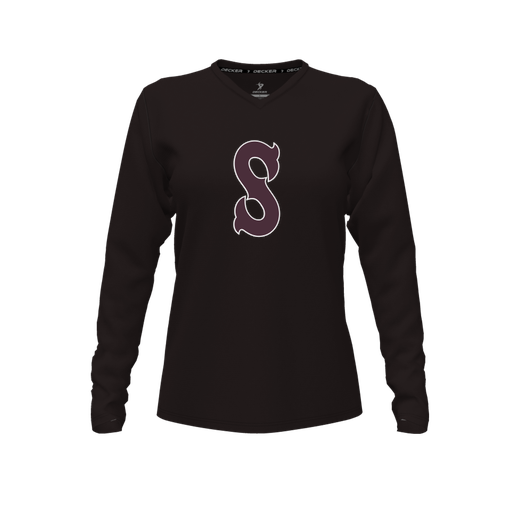 [CUS-DFW-TEES-CMF-VNK-LSL-BLK-FYXS-LOGO1] Decker Comfort T-Shirt (Female Youth XS, Black, V Neck, Logo 1, Long Sleeve)