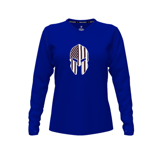 [FTLVCFRY-FYXS-LOGO3] Decker Comfort T-Shirt (Female Youth XS, Royal, V Neck, Logo 3, Long Sleeve)