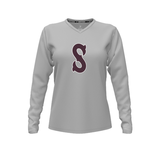 [FTLVCFGY-FYXS-LOGO1] Comfort T-Shirt (Female Youth XS, Gray, V Neck, Logo 1, Long Sleeve)