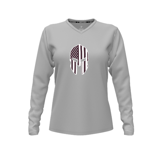 [CUS-DFW-TEES-CMF-VNK-LSL-GRY-FYXS-LOGO3] Decker Comfort T-Shirt (Female Youth XS, Gray, V Neck, Logo 3, Long Sleeve)