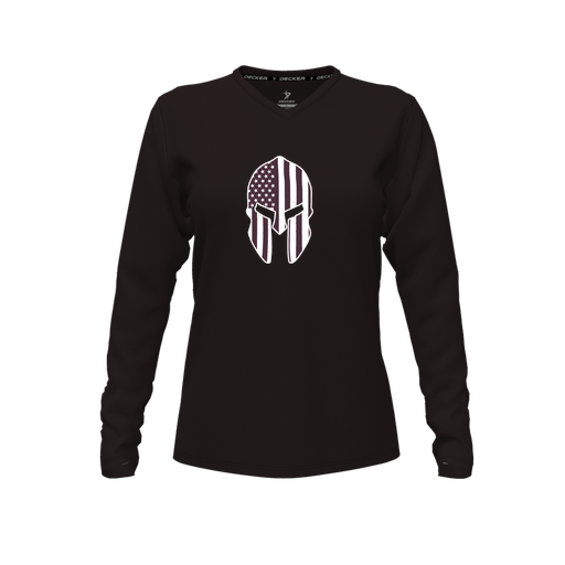 [CUS-DFW-TEES-PER-VNK-LSL-BLK-FYXS-LOGO3] Performance T-Shirt (Female Youth XS, Black, V Neck, Logo 3, Long Sleeve)