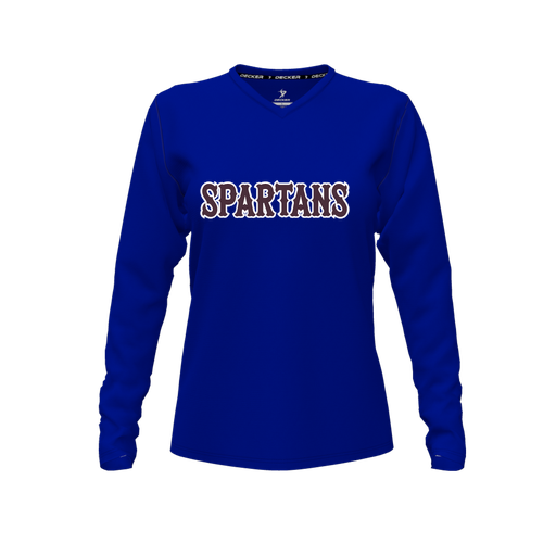 [CUS-DFW-TEES-PER-VNK-LSL-RYL-FYXS-LOGO2] Performance T-Shirt (Female Youth XS, Royal, V Neck, Logo 2, Long Sleeve)
