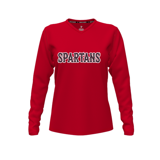 [CUS-DFW-TEES-PER-VNK-LSL-RED-FYXS-LOGO2] Performance T-Shirt (Female Youth XS, Red, V Neck, Logo 2, Long Sleeve)
