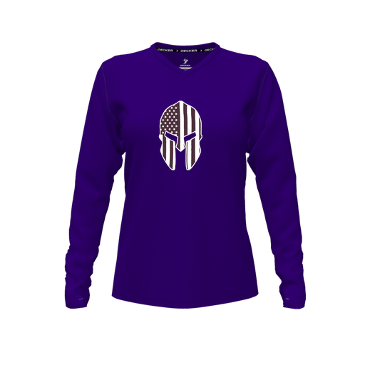 [FTLVPTPP-FYXS-LOGO3] Decker Performance T-Shirt (Female Youth XS, Purple, V Neck, Logo 3, Long Sleeve)