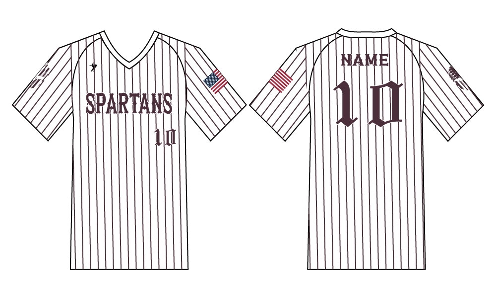 Spartans Baseball - White Pinstripe V-Neck Jersey